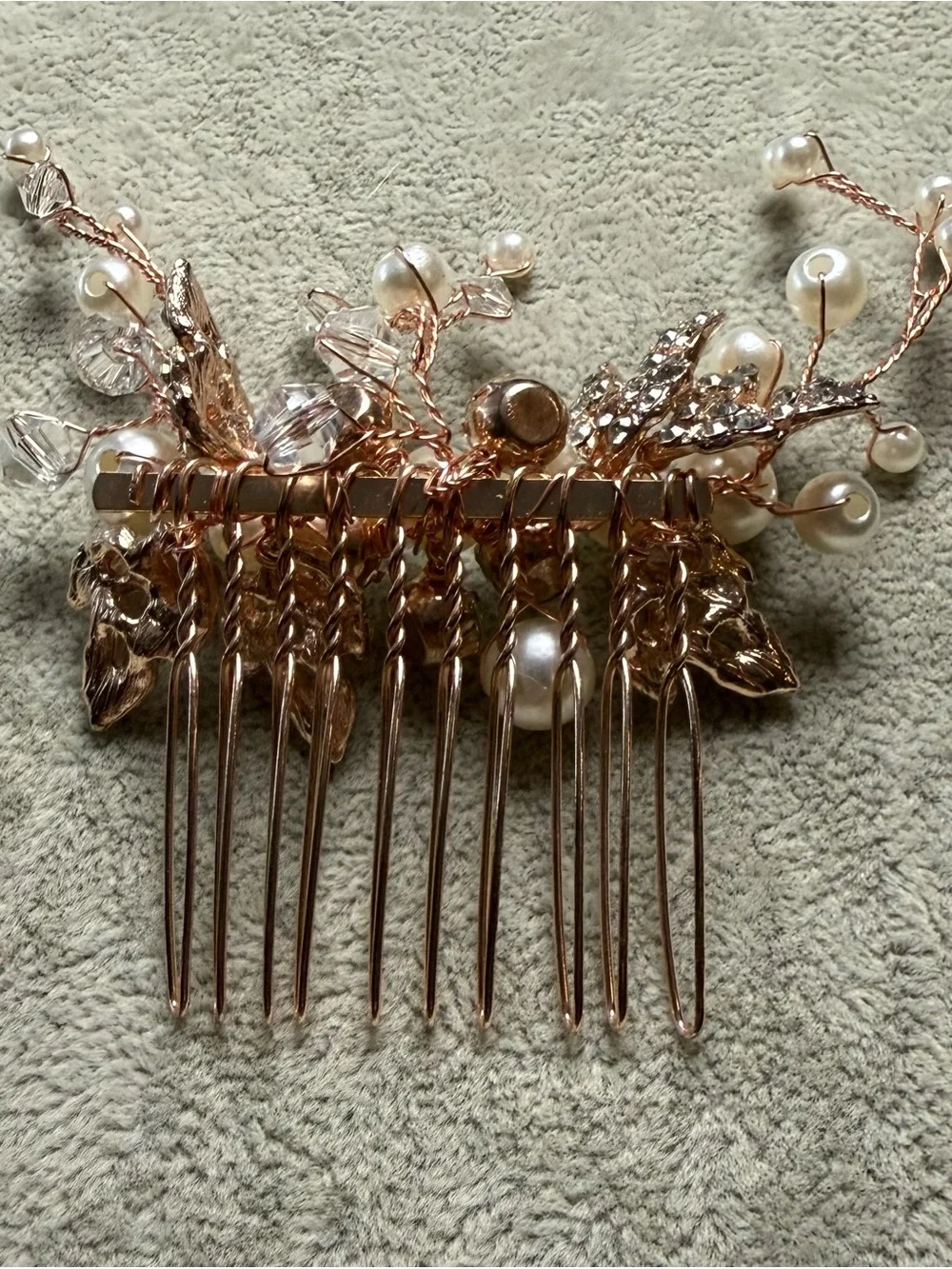 Pearl & Crystal Rose Gold Bridal Hair Comb
